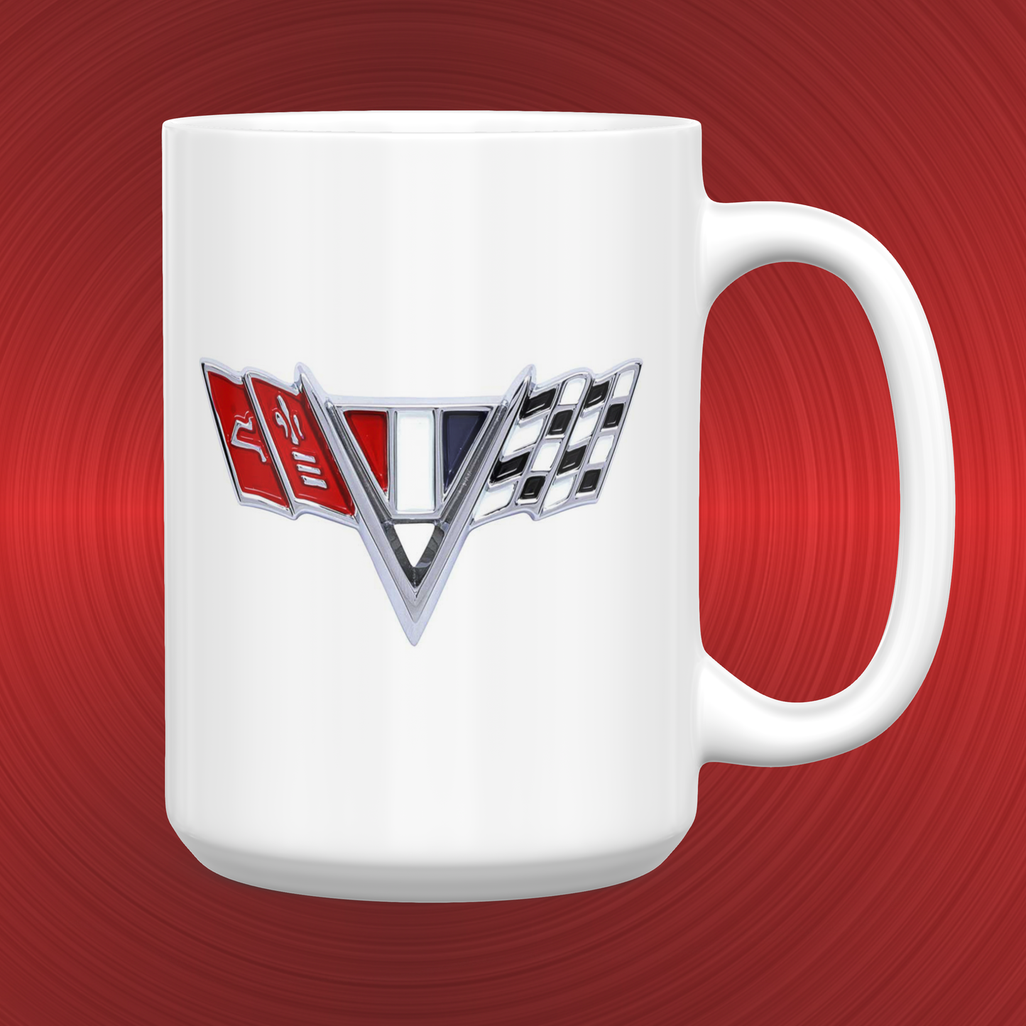 Vintage Camaro Chrome Emblem Badge Racing Flags LARGE 15 oz. Ceramic Mug