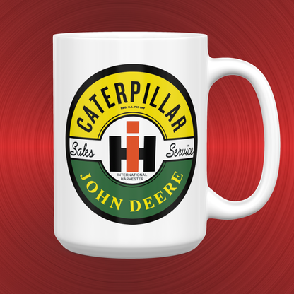 John Deere Caterpillar International Sales and Service Emblem and Logo Large 15 oz. Mug