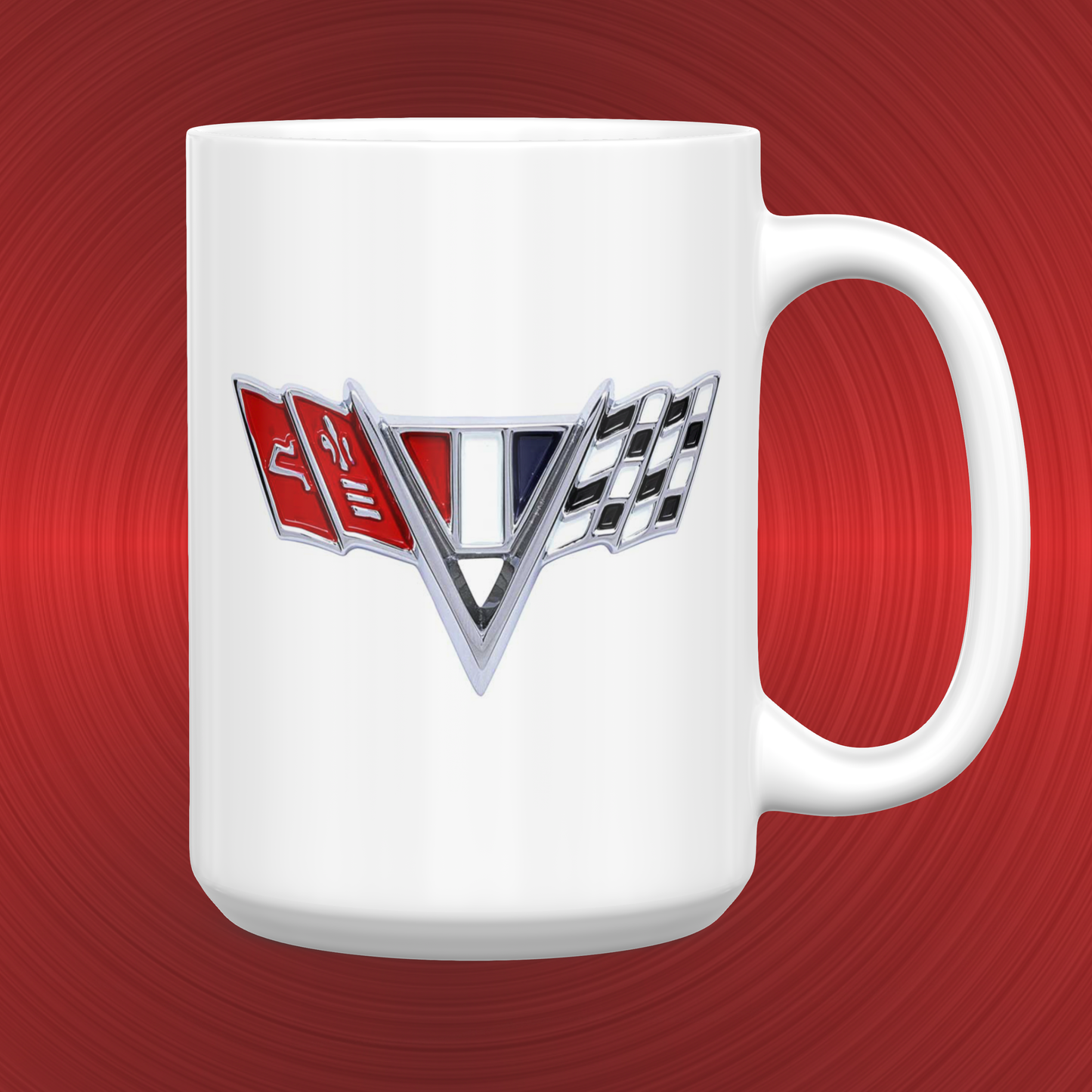 Vintage Camaro Z28 Chrome Emblem Badge Racing Flags LARGE 15 oz. Ceramic Mug
