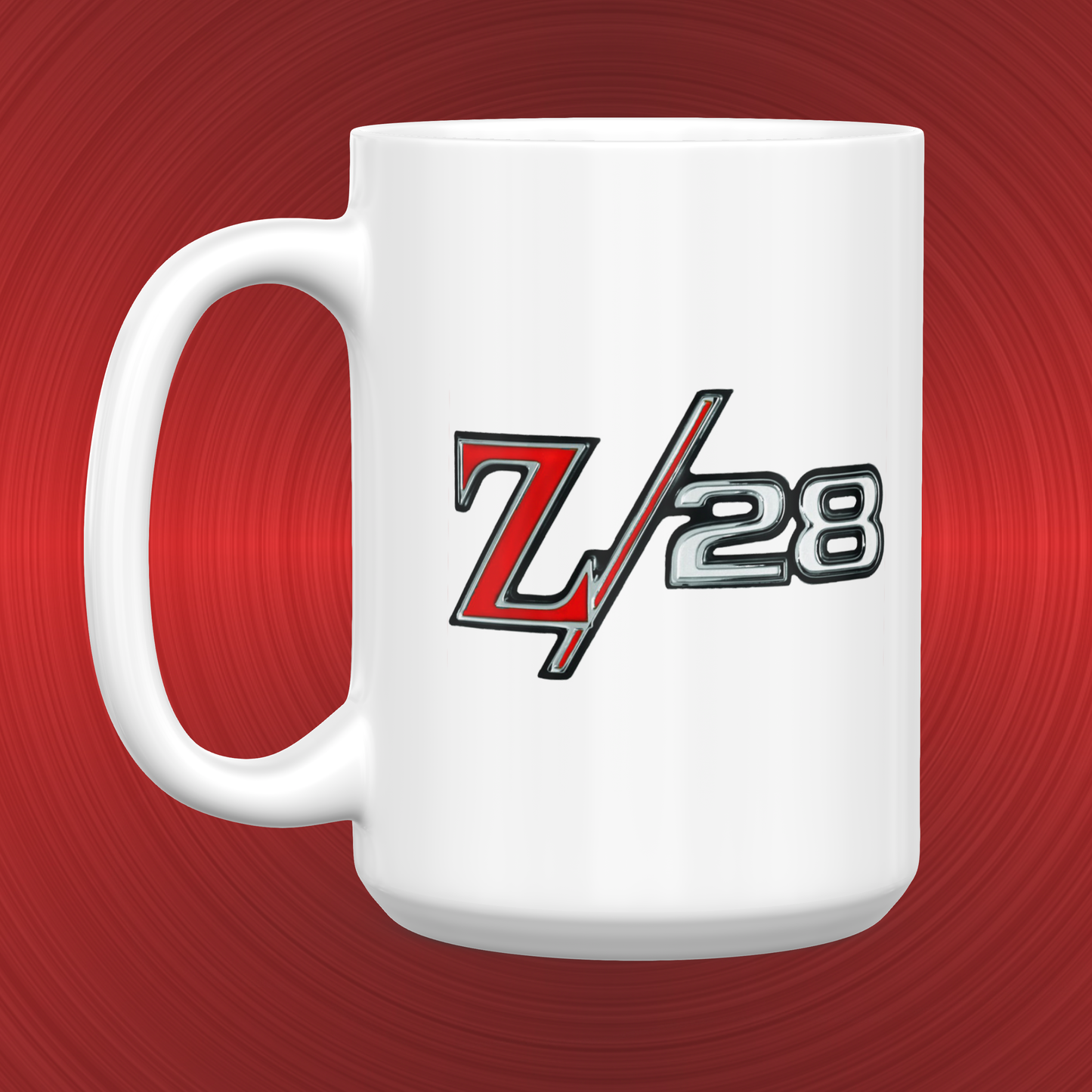 Vintage Camaro Z28 Chrome Emblem Badge Racing Flags LARGE 15 oz. Ceramic Mug