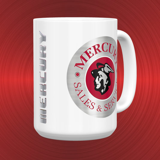 Merc Man Chrome Mercury Man Sales & Service Sign LARGE 15 oz. Ceramic Mug