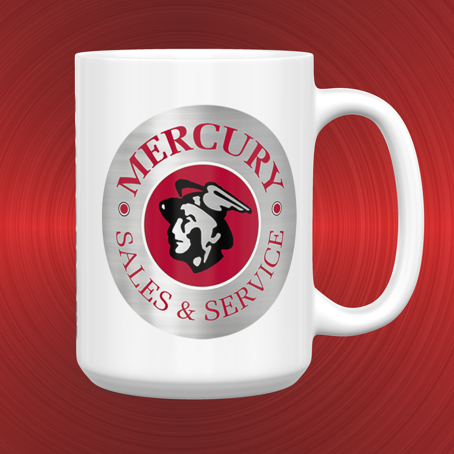 Merc Man Chrome Mercury Man Sales & Service Sign LARGE 15 oz. Ceramic Mug