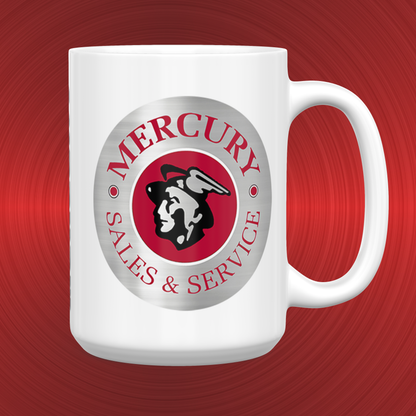 Merc Man Chrome Mercury Man Sales & Service Sign LARGE 15 oz. Ceramic Mug